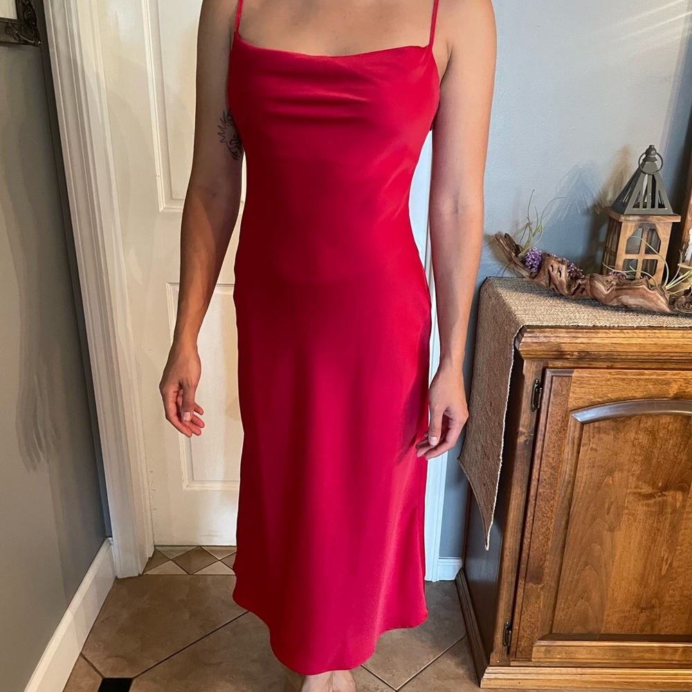 Red silky dress